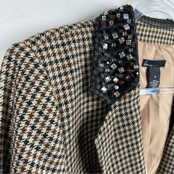 Lane Bryant Houndstooth Blazer beaded collar size: 16 - Picture 4 of 14